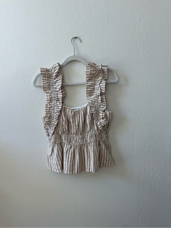 Abercrombie & Fitch Tops - NWT Abercrombie & Fitch Ruffle Strap Linen-blend Baby Doll Beige and white top